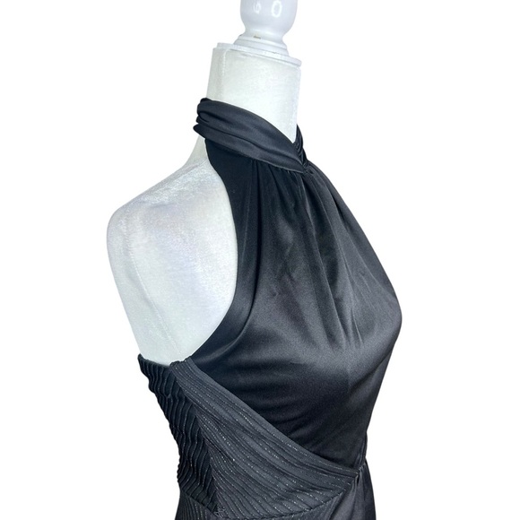 Vintage 80's Black Maxi Halter Dress Small Whimsagoth Witchy Gothic Union Made - Picture 7 of 11